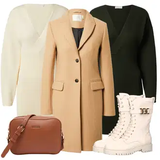 Outfit s Krémová/Růžová/Béžová/Modrá Bota Šněrovací Kozačka Guess "Podzimní Outfit"