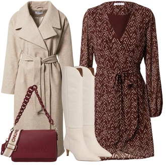 Outfit s Béžová/Bílá/Khaki Dlouhá Kozačka/Kozačka po Kolena/Kozačka nad Kolena/Vintage kozačka/Špičatá Kozačka About You "Podzimní Outfit"