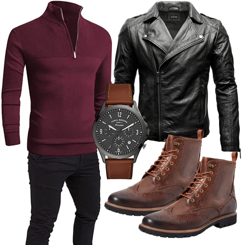 Schwarz/Grau/Dunkelgrau Jacke mit Seitlichem Reißverschluss/Vintage Lederjacke/Motorradjacke/KunstLederjacke/Bikerjacke Crone kombinieren