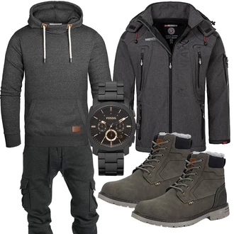Herbst Outfit mit Dunkelgrün/Khaki/Dunkelgrau/Grau Schnürstiefelette/Winter Sneaker/Herren Lederschuhe/Wattierte Stiefel/Winter Stiefel/Wasserdichter Stiefel/Klassischer Stiefel/Gefütterte Stiefelette/Winter Stiefelette Mishansha "Freizeit Outfit"