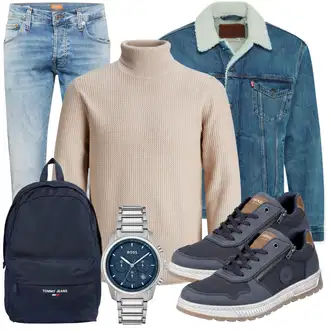 Outfit mit Grau Rollkragenpullover/Pullover Jack & Jones "Freizeit Outfit"