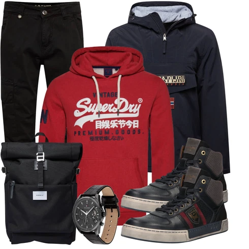 Schwarz/Dunkelblau Segeljacke/Sweatmode/Mantel Parka große Größe Napapijri kombinieren mit Schwarz Accessoire Uhr Tommy Hilfiger