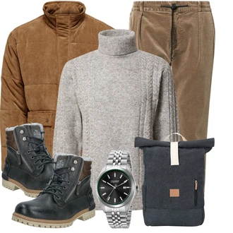 Outfit mit Grau/Hellgrau Rollkragenpullover/Wollpullover/Kaschmir Pullover/Winterpullover/Carmenpullover trapp "Freizeit Outfit"