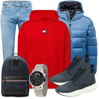 Metal Konzert Outfit mit Dunkelgrau/Silber/Grau Armbanduhr/Kettenuhr/Uhrenarmband Tommy Hilfiger "Freizeit Outfit"Look: Rap, Metal, Sportlich, Metallic, Italienische, Classic, Old Money, Moderne, Retro, 80er, Bar, Wasen, Date, Besondere Anlässe, Strandtag, Electro, Konzert, Fasching, Ibiza, Silvester