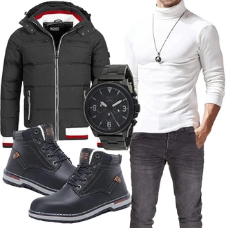 Feine Outfit mit Schwarz/Dunkelblau/Blau/Dunkelgrau Schnürstiefelette/Wasserdichter Stiefel/Klassischer Stiefel/Wasserfester Schuh/Winter Sneaker/Winter Stiefelette/Herren Lederschuhe/Gefütterte Stiefelette AX BOXING "Freizeit Outfit"Look: Indoor, Outdoor, Feine, Rap, Stil, Schön, Smart Casual, Workwear, Elegant, Casual, Unisex, Premium, Sportlich, Trendige, Maritim
