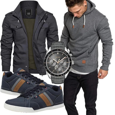 Grau Hoodie Kapuzenpullover REPUBLIX kombinieren