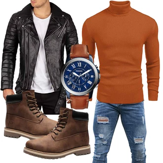 Winter Outfit mit Braun/Dunkelbraun Springerstiefel/Wasserdichter Stiefel/Winter Stiefelette/Gefütterte Stiefelette/Schnürstiefelette/Klassischer Stiefel Bruno Marc "Freizeit Outfit"