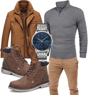 Outfit mit Braun Overall/Wintermantel/Winter Parka Lavnis "Freizeit Outfit"