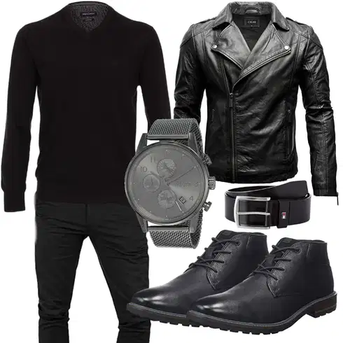 Schwarz/Grau/Dunkelgrau Jacke mit Seitlichem Reißverschluss/Vintage Lederjacke/Motorradjacke/KunstLederjacke/Bikerjacke Crone kombinieren