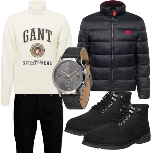Schwarz/Dunkelblau Lederjacke/Slim Fit Jeans/Leder Schuhe/Low Rise Jean/Biker Jeans/Push up Jeans/Winterjacke/Jeans mit Schlitz/Tapered-Jeans/Low Waist Jean/Thermojeans Jack & Jones kombinieren