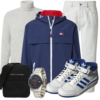 Outfit mit Grau/Khaki/Weiß Mom Jean/Boyfriend Jean/Dad Jeans/Tapered-Jeans/Girlfriend Jeans/Cropped Jeans/Formelles Hemd/Unkategorisiert DAN FOX APPAREL "Freizeit Outfit"
