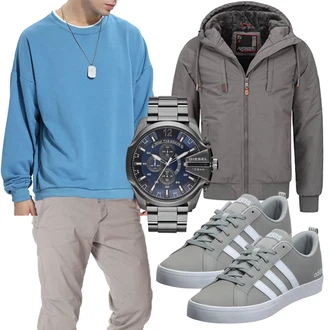 Strick Outfit mit Hellblau/Blau Women's Fleece Sweatshirts/Damen Pullover/Sport Sweatshirt/Lederjacke GIJOVANA "Freizeit Outfit"