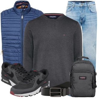 Outfit mit HellBlau/Blau Boyfriend Jean/Dad Jeans/Girlfriend Jeans/Jeans mit Schlitz/Jeans mit Loch/Formelles Hemd/Straight Leg Jean/Herren Lederjacke/Vintage Jeans EightyFive "Freizeit Outfit"