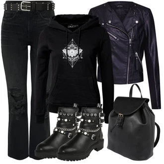 Outfit s Černá Bota Kozačka/Zimní Bota/Nízká Bota na podpatku Bullboxer "Goth Outfit pro ženy"