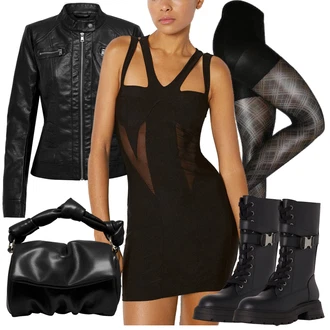 Outfit s Černá/Šedá Nylonová punčocha/Punčocháče Velká Velikost/Síťovaný punčocháč/Síťovaná punčocha/Punčocháče MAGIC Bodyfashion "Gotické oblečení pro ženy"