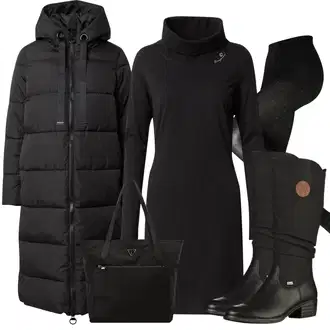 Outfity na podzim s Černá Šaty Móda Pro Plnoštíhlou/Žerzejové Šaty/Šaty s výstřihem/Šaty s dlouhým rukávem Ragwear "Podzimní Outfit pro každodenní nošení"