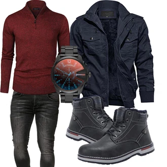 Feine Outfit mit Schwarz/Dunkelblau/Dunkelgrau/Grau Wasserdichter Stiefel/Wattierte Stiefel/Schnürstiefel/Klassischer Stiefel/Winter Stiefel/Winter Sneaker/Herren Lederschuhe/Gefütterte Stiefelette/Winter Stiefelette AX BOXING "Herbstliches Freizeit Outfit"Look: Schön, Rap, Feine, Indoor, Stil, Outdoor, Maritim, Smart Casual, Workwear, Sportlich, Unisex, Casual, Trendige, Premium, Elegant