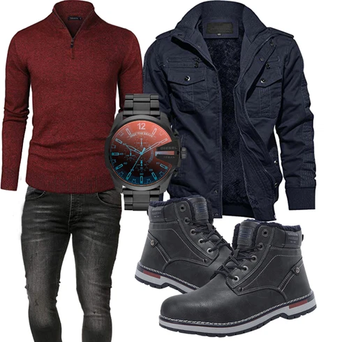Fell Schwarz/Dunkelblau/Dunkelgrau/Grau Wasserdichter Stiefel/Wattierte Stiefel/SchnürStiefel/Klassischer Stiefel/Winter Stiefel/Winter Sneaker/Herren Lederschuhe/Gefütterte Stiefelette/Winter Stiefelette AX BOXING kombinieren