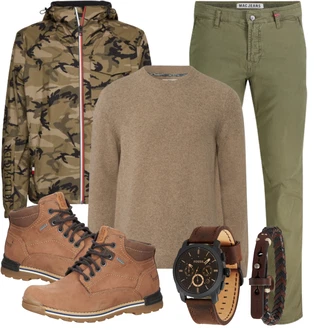 Outfit mit Schwarz/Dunkelbraun/Braun Lederarmband/Uhren Geschenkset/Uhrenarmband/Armbanduhr Fossil "Herbstliches Freizeit Outfit"