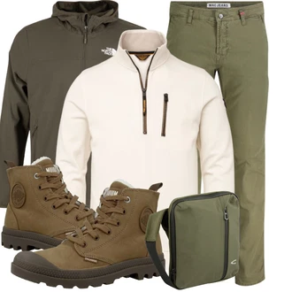 Outfit mit Braun/Khaki/Dunkelgrün Trekkingstiefel/Wasserfester Schuh/Wasserdichter Stiefel/Wasserdichter Outdoorschuh/Winter Sneaker/Herren Lederschuhe/Klassischer Stiefel Palladium "Herbstliches Freizeit Outfit"