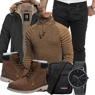Kunstfell Outfit mit Schwarz BW-ONLINE-SHOP "Herbstliches Freizeit Outfit"