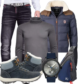 Herbst Outfit mit Blau/Dunkelblau/Hellblau/Grau Sicherheitsschuh/Winter Stiefelette/Wasserdichter Stiefel/Wasserdichter Outdoorschuh/Herren Lederschuhe/Trekkingstiefel/Winter Sneaker/Wasserfester Schuh Mishansha "Herbstliches Freizeit Outfit"
