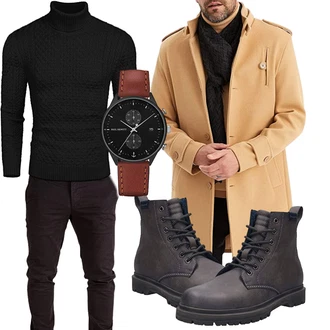 Outfit mit Beige/Braun Langer Wintermantel Leif Nelson "Herbstliches Freizeit Outfit"