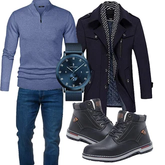 Feine Outfit mit Schwarz/Dunkelblau/Blau/Dunkelgrau Schnürstiefelette/Wasserdichter Stiefel/Klassischer Stiefel/Wasserfester Schuh/Winter Sneaker/Winter Stiefelette/Herren Lederschuhe/Gefütterte Stiefelette AX BOXING "Herbstliches Freizeit Outfit"Look: Indoor, Outdoor, Feine, Rap, Stil, Schön, Smart Casual, Workwear, Elegant, Casual, Unisex, Premium, Sportlich, Trendige, Maritim