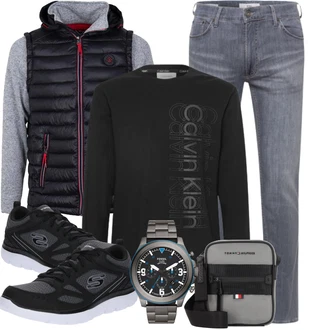 Outfit mit Schwarz Walkingschuh/gesundheitsschuh/Sommer Sneaker/Schmaler Sneaker/Schuh Ohne Schnürsenkel/Sneaker Low/Schnürschuh/Bequemer Schuh/Turnschuh ohne Schnürsenkel Skechers "Herbstliches Freizeit Outfit"