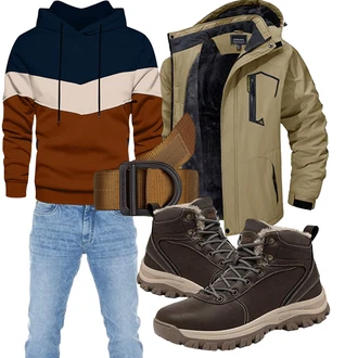 Outfit mit Braun/Dunkelbraun/Grau/Khaki/Dunkelgrün Winter Sneaker/Wasserdichter Stiefel/Wasserdichter Outdoorschuh/Wasserfester Schuh/Trekkingstiefel/Herren Lederschuhe Ulogu "Herbstliches Freizeit Outfit"