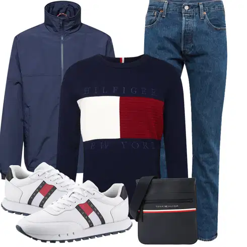 Hellblau/Dunkelblau Kastenjacke/Funktionsjacke/Innenfutter Jacke/Nylonjacke/Wendejacke/Ripstopjacke/Segeljacke/Schlupfjacke/Windbreaker Jacke/Strickjacke Gefüttert/Stehkragen-Strickjacke Tommy Jeans kombinieren
