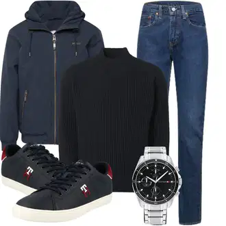 Outfit mit Schwarz Pullover/Rollkragenpullover No Excess "Herbstliches Freizeit Outfit"