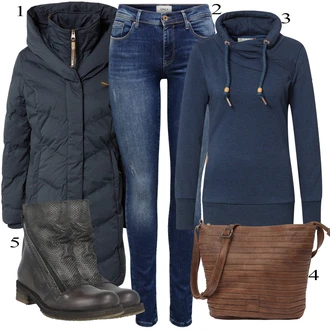 Skinny Outfit s Modrá Dlouhá tylová sukně/Dlouhé Kardigany/Kožená bunda/Dlouhý Zimní Kabát/Dlouhá Halenka/Dlouhý Svetr Only "Zimní Outfit"
