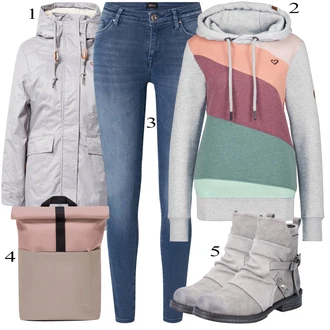 Outfit s Šedá Zvonová Kalhoty/Dlouhý Zimní Kabát/Dlouhé Kardigany/Dlouhá tylová sukně Alife and Kickin "Podzimní Outfit"