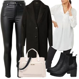 Outfit s Černá/Zelená/Bílá/Tmavě Zelená Kožená bunda/Termální Džíny/Motorkářské Džíny/Džíny s Rozparkem/High Waist Džínové Kalhoty Dr. Denim "Módní kancelářský outfit"
