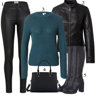 Outfit s Černá Motorkářské Bund/Kožené Bund Bunda z Umělé Kůže/Bunda s Bočním Zipem/Kožená Bomber Bund/Kožené Bund/Motorkářská bunda/Kožená vintage bunda JdY "Podzimní Outfit"