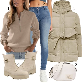 Outfity na zimu s Hnědá/Khaki/Béžová/Šedá/Fialová Svetr se zipem Lascana "Zimní Outfit"
