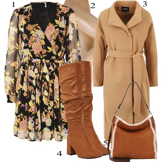 Šifón Outfit s Černá Šaty Móda Pro Plnoštíhlou/Šaty s dlouhým rukávem/Košilové šaty/Šaty s výstřihem JdY "Zimní Outfit"