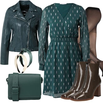 Outfit s Tyrkysový/Tmavě zelená Pouzdrové Šaty S Dlouhým Rukávem/Zimní šaty s dlouhým rukávem/Šaty na Podzim/Občanské šaty/Halenkové Šaty/Zavinovací Šaty/Tunikové šaty/Šaty s Páskem About You "Módní vzhled pro podzim"