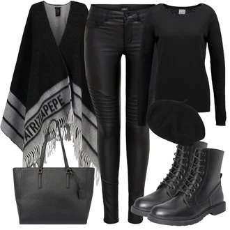 Outfit s Černá Pončo PATRIZIA PEPE "Módní zimní Outfit"