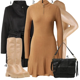 Outfit s Černá Zimní Kabát Vlněný kabát/Vlněný Fleecový Kabát/Scuba Kabát/Midi Kabát/Lodenový kabát/Kabát se Zipem/Kašmírový Kabát/Blazerový Kabát VERO MODA "Obchodní Outfit"