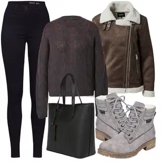 Motorka Zima Outfit s Tmavě hnědá/Hnědá/Šedá Bunda z Jehněčí Kůže/Kožená Bomber Bund/Pilotní Bunda/Motorkářské Bund/Kožené Bund/Kožená vintage Bunda/Bunda s Bočním Zipem Only "Podzimní Outfit"Look: Jízda na koni, Motorka