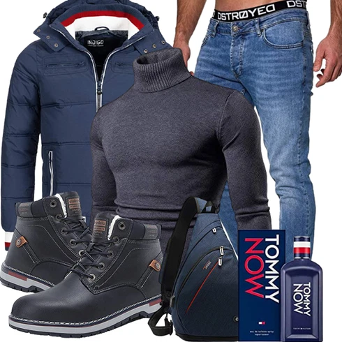 Fell Schwarz/Dunkelblau/Blau/Dunkelgrau SchnürStiefelette/Wasserdichter Stiefel/Klassischer Stiefel/Wasserfester Schuh/Winter Sneaker/Winter Stiefelette/Herren Lederschuhe/Gefütterte Stiefelette AX BOXING kombinieren