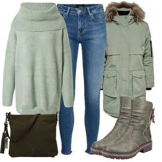 Outfit s Světle modrá/Světle zelená/Zelená Vodopádový Svetr/Kašmírový Svetr/Mohair Pullover/Svetr bez Ramínek/Oversize Svetr/Zimní Svetr/Svetr s přehozem About You "Podzimní Outfit"