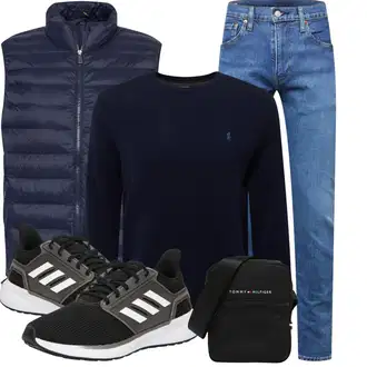 Outfit mit Dunkelblau/Blau Polo-Pullover/Feinstrickpullover/Einfacher Pullover/Basic Pullover/Rundhals Pullover Polo Ralph Lauren "Outfit für den Herbst"