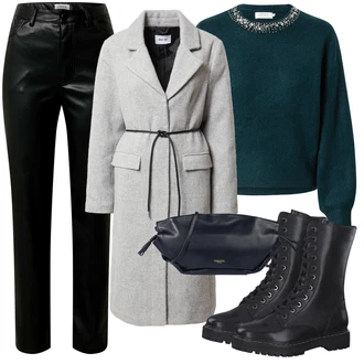 Outfit s Černá/Bílá/Červená/Hnědá Kalhoty z Umělé Kůže/Kožená Kalhoty/Vinylové kalhoty Edited "Podzimní Outfit"