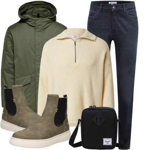 Khaki/Orange/Gelb/Beige Pullover mit Reißverschluss DAN FOX APPAREL kombinieren
