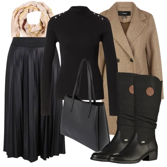 Outfit s Černá/Šedá/Tmavě šedá Sukně do Délky Lýtka/Křesťanská Sukně/Dlouhá Sukně/Maxi sukně/Midi Sukně/Moderní Sukně/Plisovaná sukně/Sukně Pro Matriku Vila "Podzimní Outfit"