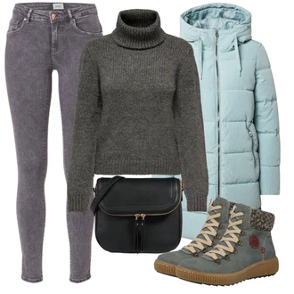 Teplé Outfit s Šedá/Světle šedá/Béžová/Hnědá/Tmavě zelená Zimní bota/Trekingová Bota/Zimní kotníková bota/Teniska teddy/Zimní Tenisky Rieker "Podzimní Outfit"