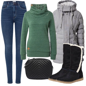 Outfit s Černá Zimní bota/Kozačka Boty do Sněhu/Nízká bota na podpatku Tom Tailor "Podzimní Outfit"